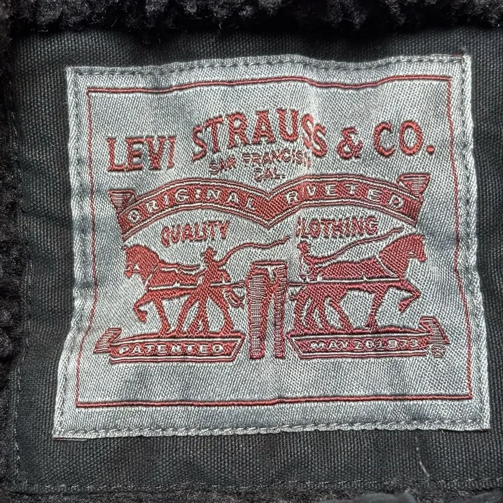 Levi Strauss Jacket Mens 3XL Black Sherpa Lined Military Utility Cotton Washed